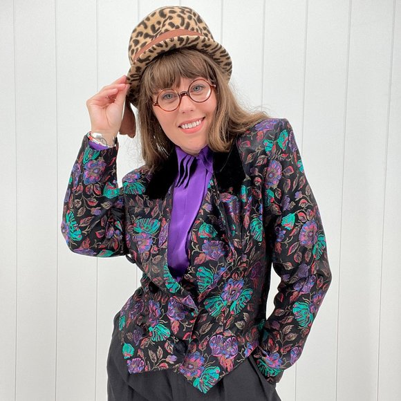 Vintage Jackets & Blazers - PRICE FIRM Vintage Wrapper Floral Brocade Double Breasted Blazer | Size L/XL